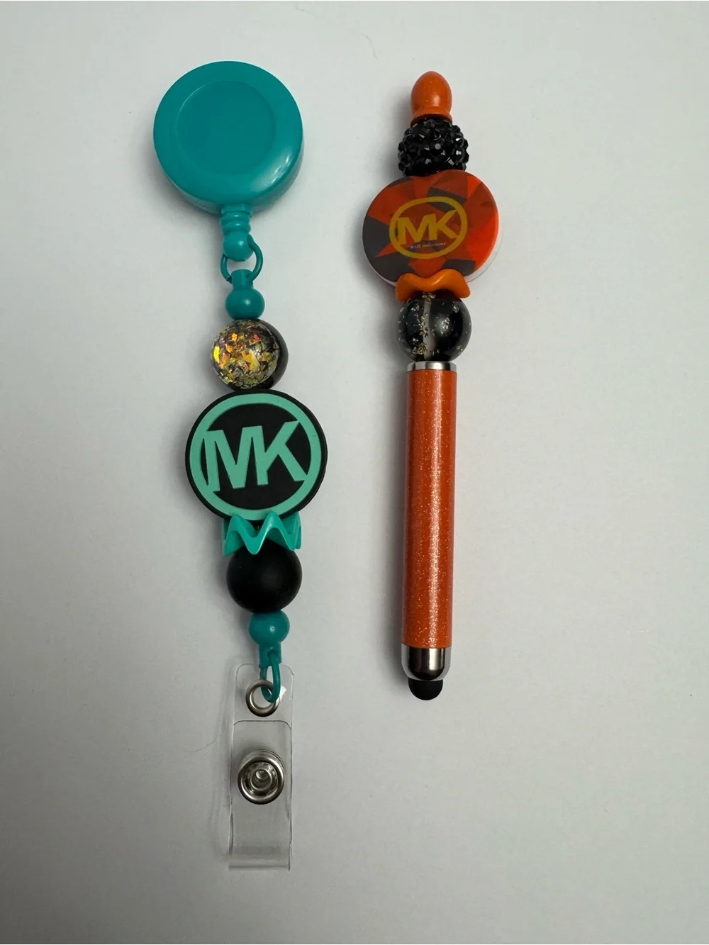 MK Teal Badge Reel and Orange Stylus Pen Set - Home Office Arts & Crafts